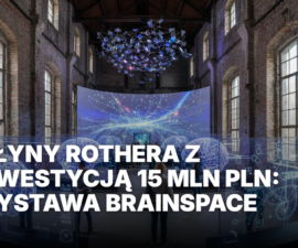 Wystawa BrainSpace w Młynach Rothera w Bydgoszczy. Nowoczesne, świecące instalacje interaktywne na tle zabytkowej czerwonej cegły. Nowa inwestycja kulturalna.