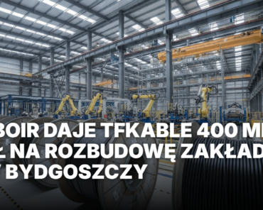 Nowoczesna hala fabryczna TFKable w Bydgoszczy, szpule kabli wysokiego napięcia i maszyny. Rozbudowa zakładu produkcyjnego dzięki inwestycji EBOiR.